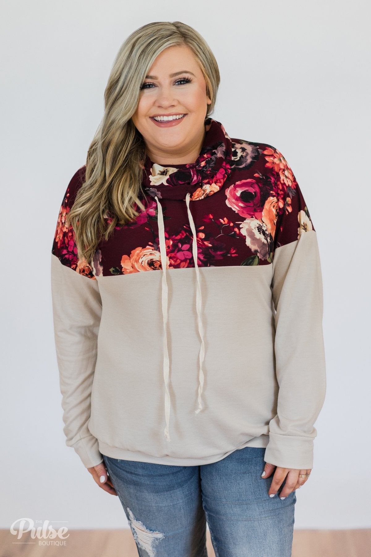 Made for You Floral Cowl Neck- Burgundy