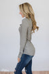 Need You Now 5-Button Henley Top- Heather Grey