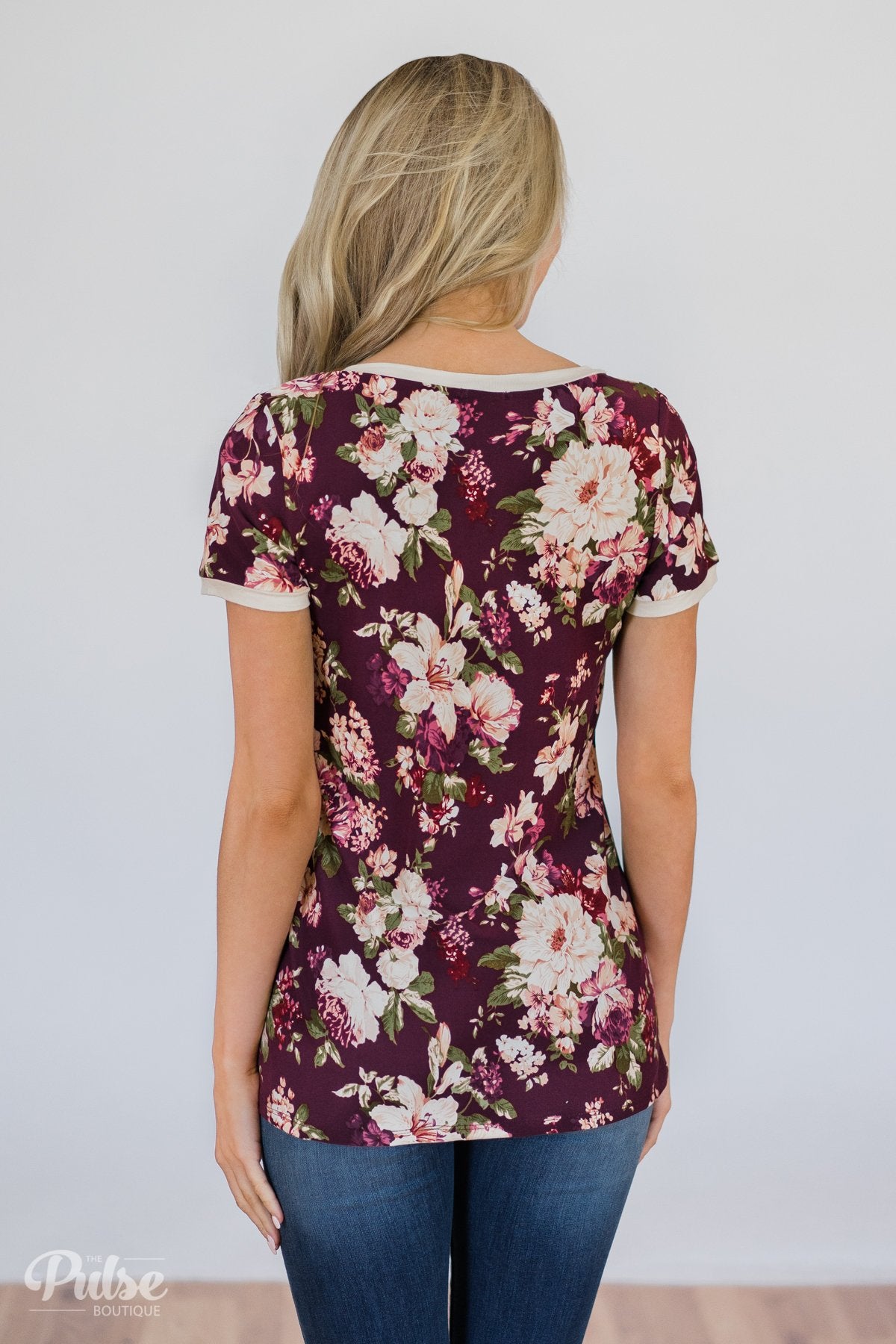 Love Grows Floral V-Neck Top- Eggplant