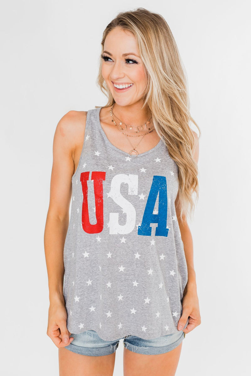 USA Racer Back Tank Top- Grey – The Pulse Boutique