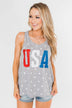 USA Racer Back Tank Top- Grey