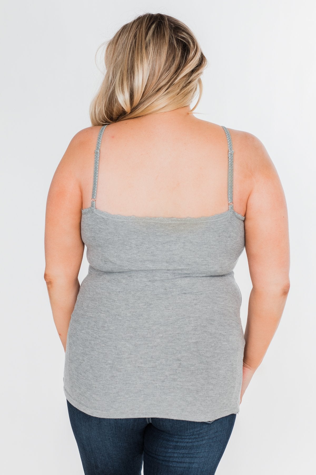Pulse Basics Lace Trim Button Tank- Grey