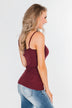 Pulse Basics Lace Trim Button Tank- Burgundy