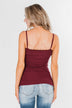 Pulse Basics Lace Trim Button Tank- Burgundy