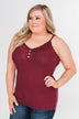 Pulse Basics Lace Trim Button Tank- Burgundy
