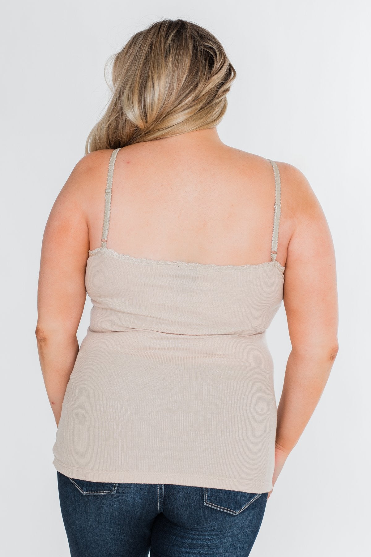 Pulse Basics Lace Trim Button Tank- Neutral