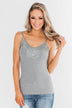 Pulse Basics Lace Trim Button Tank- Grey