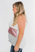 Full Of Sparkle Front Knot Halter Top- Ivory, Pink, & Gray
