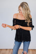 Lucky Charm Lace Off The Shoulder Top  - Black