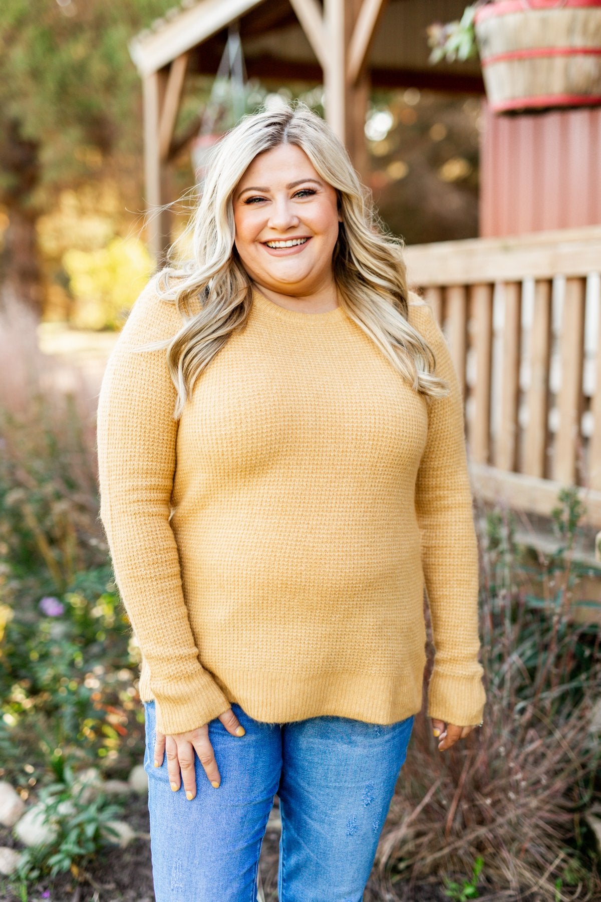 My Little Angel Waffle Knit Sweater- Mustard