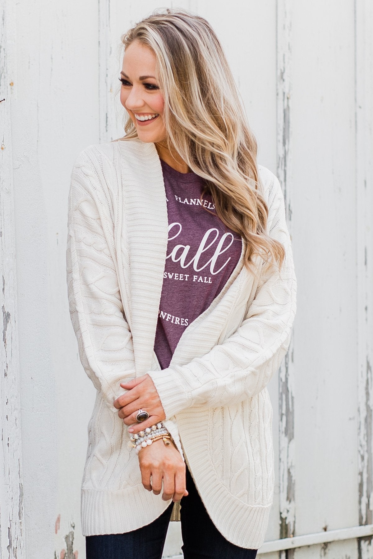 Noticing You Cable Knit Cardigan- Cream