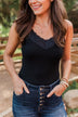 Pulse Basics Lace Trimmed Tank Top- Black