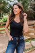 Pulse Basics Lace Trimmed Tank Top- Black