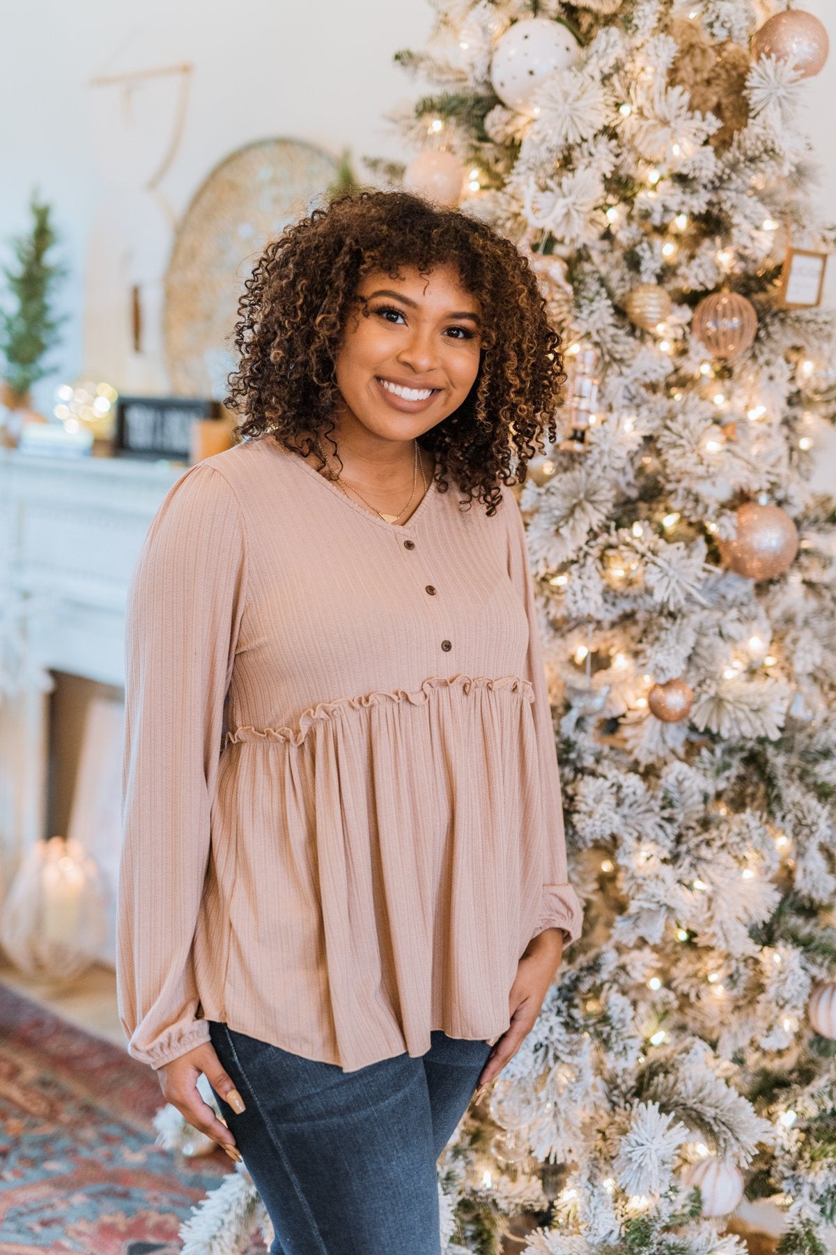 Buttoned Up Beauty Knit Babydoll Top- Natural