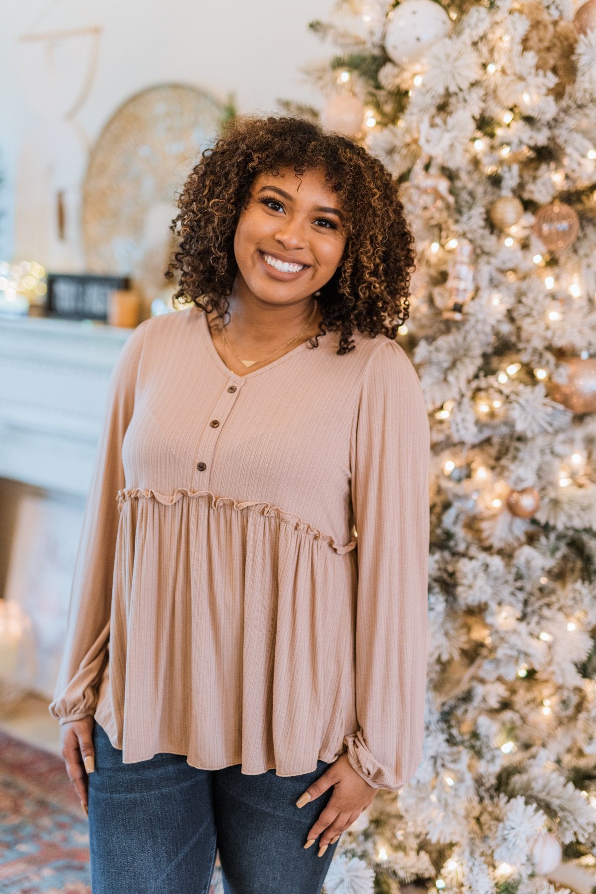 Buttoned Up Beauty Knit Babydoll Top- Natural