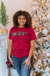 "Merry" Plaid Print Graphic Tee- Maroon