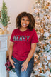"Merry" Plaid Print Graphic Tee- Maroon