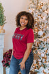 "Merry" Plaid Print Graphic Tee- Maroon