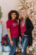 "Merry" Plaid Print Graphic Tee- Maroon