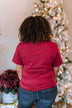 "Merry" Plaid Print Graphic Tee- Maroon