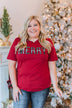 "Merry" Plaid Print Graphic Tee- Maroon
