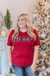 "Merry" Plaid Print Graphic Tee- Maroon