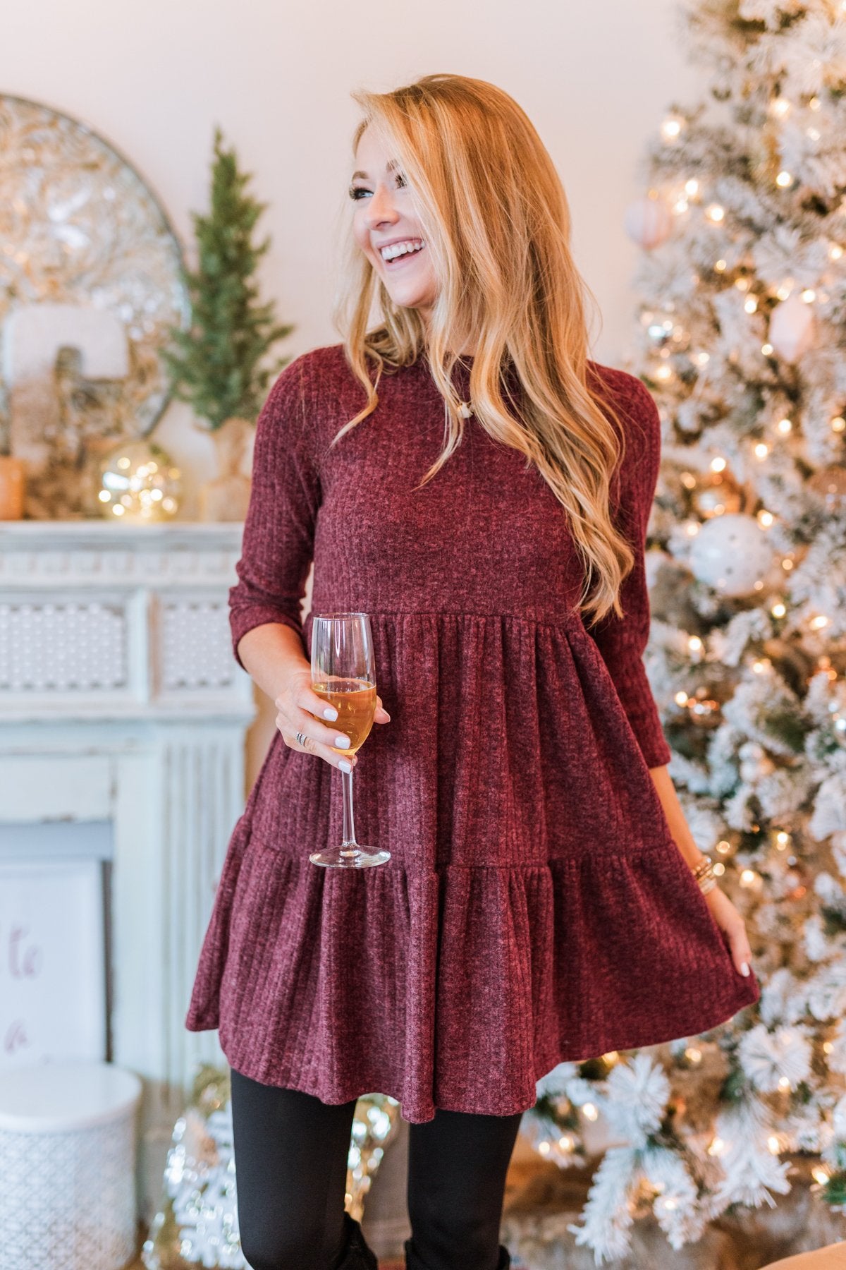 Best Wishes Babydoll Sweater Dress- Wine