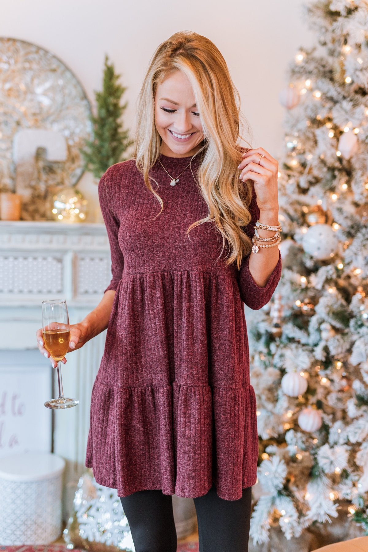 Best Wishes Babydoll Sweater Dress- Wine Best Wishes Babydoll Sweater Dress- Wine