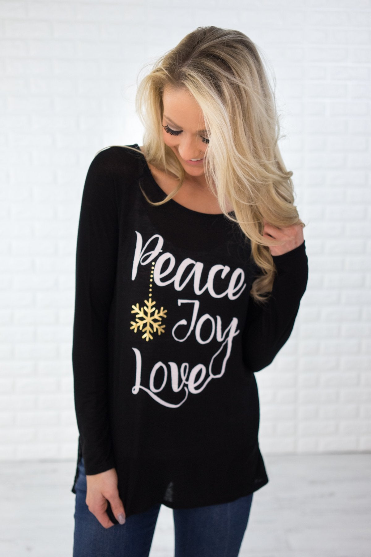 Peace, Joy & Love Long Sleeve Black Top