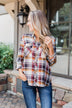 You've Got Me Hooked Flannel Top- Navy & Rust