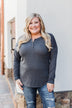 Cozy & Warm 4 Button Henley Top- Dark Grey