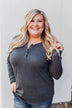 Cozy & Warm 4 Button Henley Top- Dark Grey