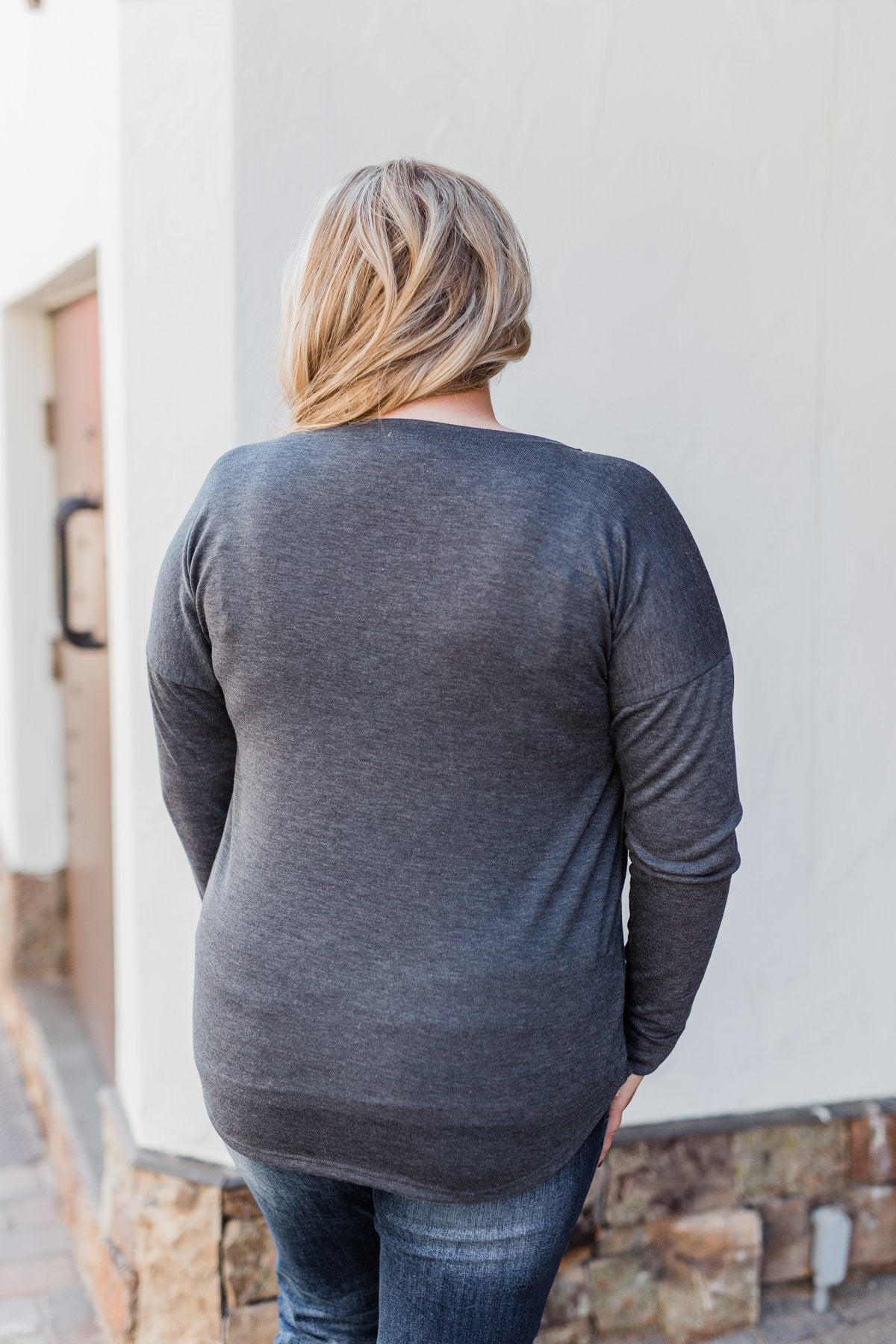 Cozy & Warm 4 Button Henley Top- Dark Grey