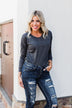 Cozy & Warm 4 Button Henley Top- Dark Grey