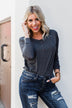 Cozy & Warm 4 Button Henley Top- Dark Grey