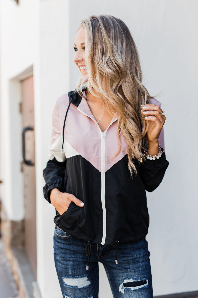 Boutique – Windbreaker Pulse Color The Pink & Block Up - Black Zip Jacket