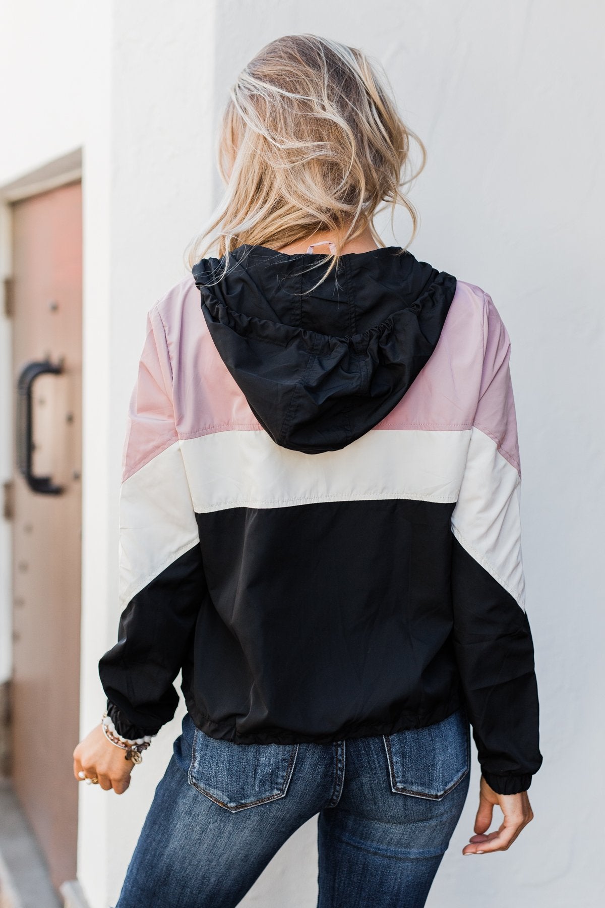 Pink windbreaker black and white outlet