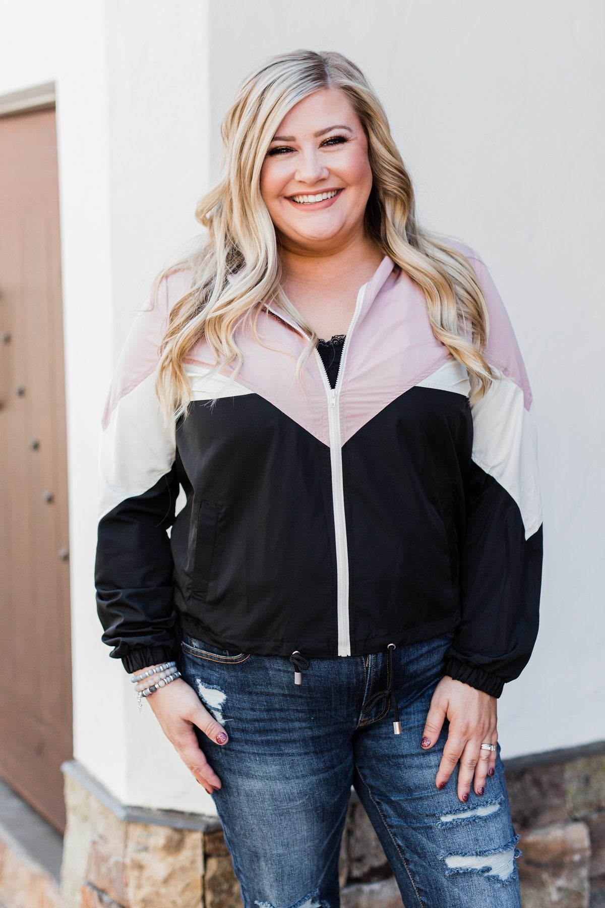 Plus size color block windbreaker outlet