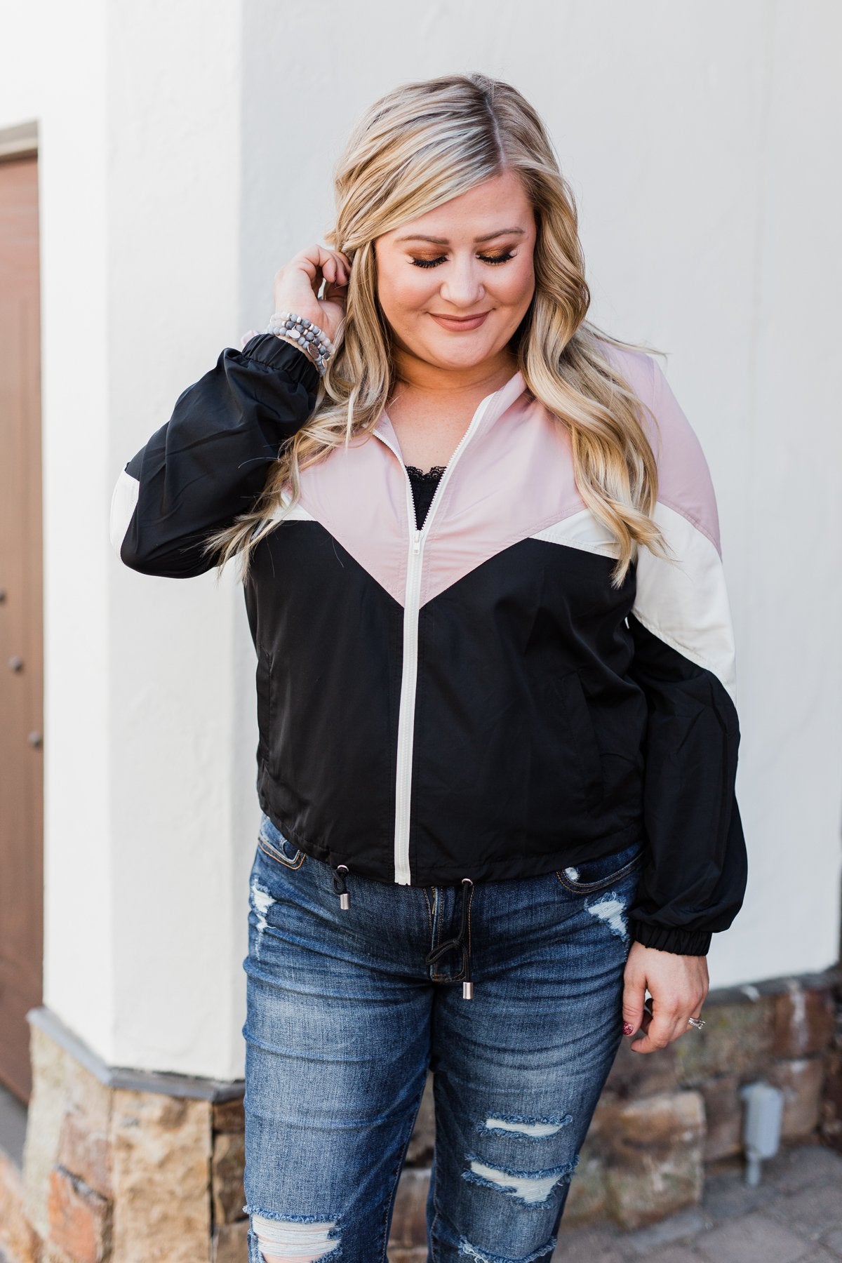 Plus size hotsell color block windbreaker
