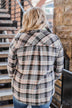 Fall Favorite Flannel Button Up Top- Charcoal & Beige