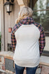 Plaid Reindeer Cowl Neck Top- Oatmeal & Green