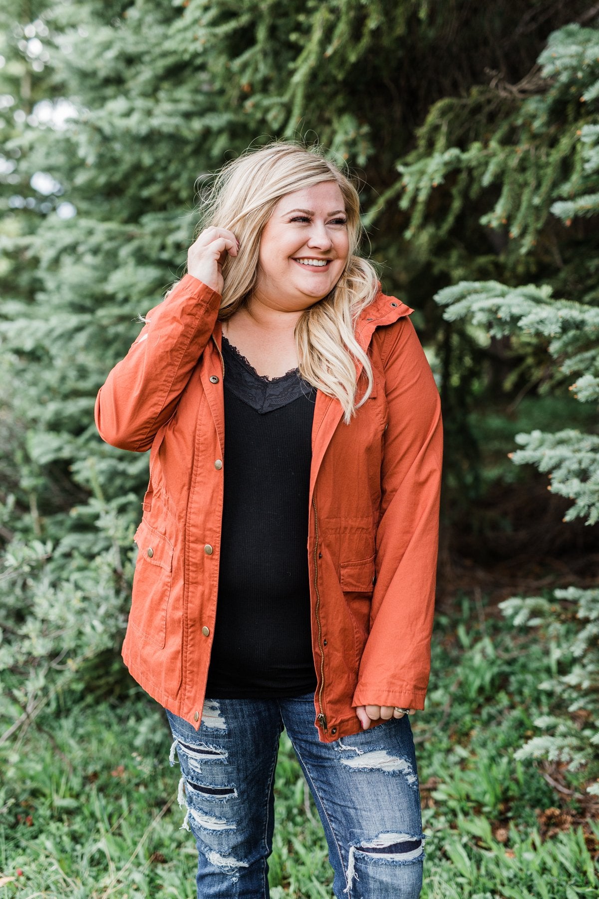 Flannel Lined Hood Utility Jacket -Rust