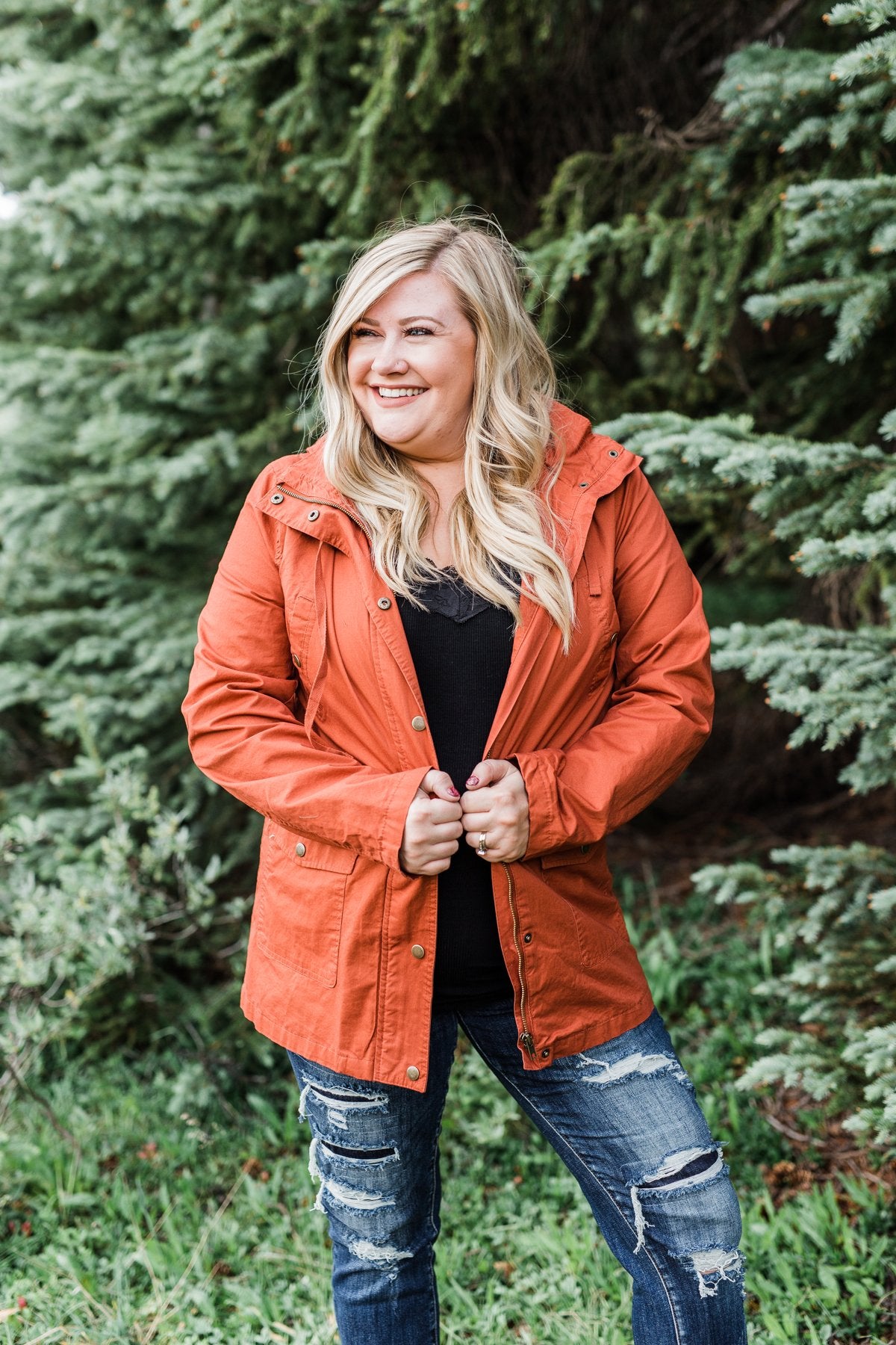 Flannel Lined Hood Utility Jacket Rust The Pulse Boutique