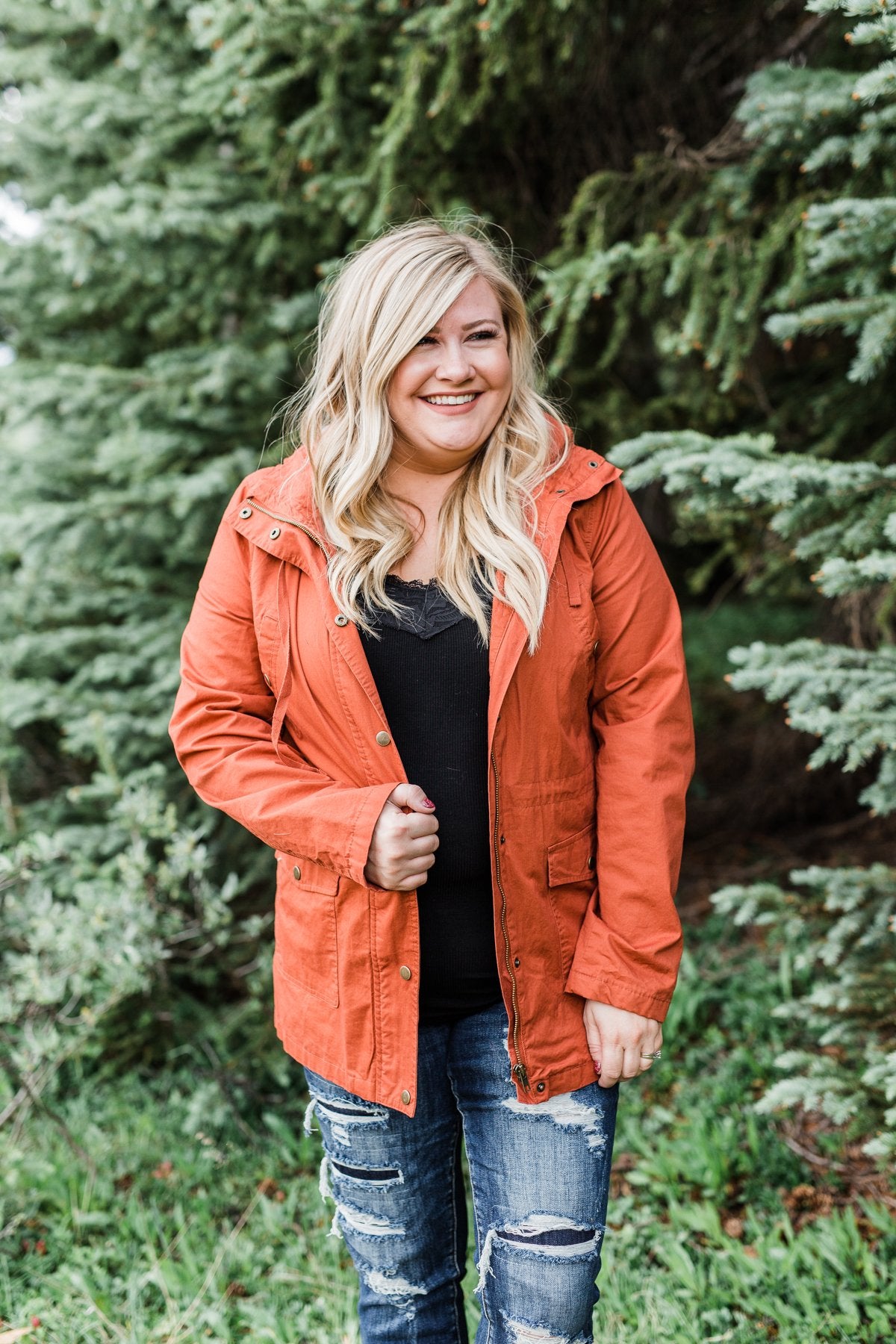 Flannel Lined Hood Utility Jacket -Rust