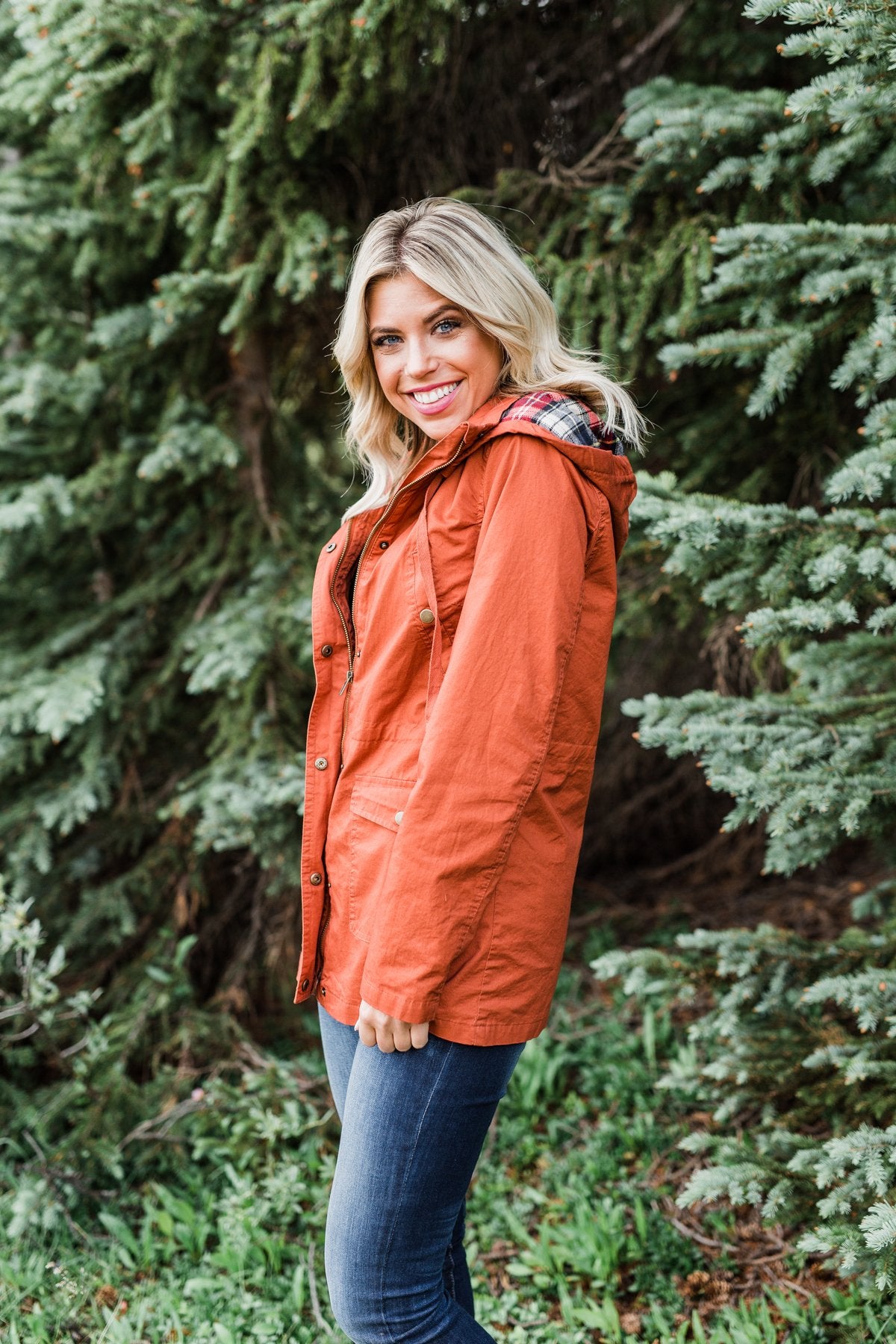 Flannel Lined Hood Utility Jacket -Rust