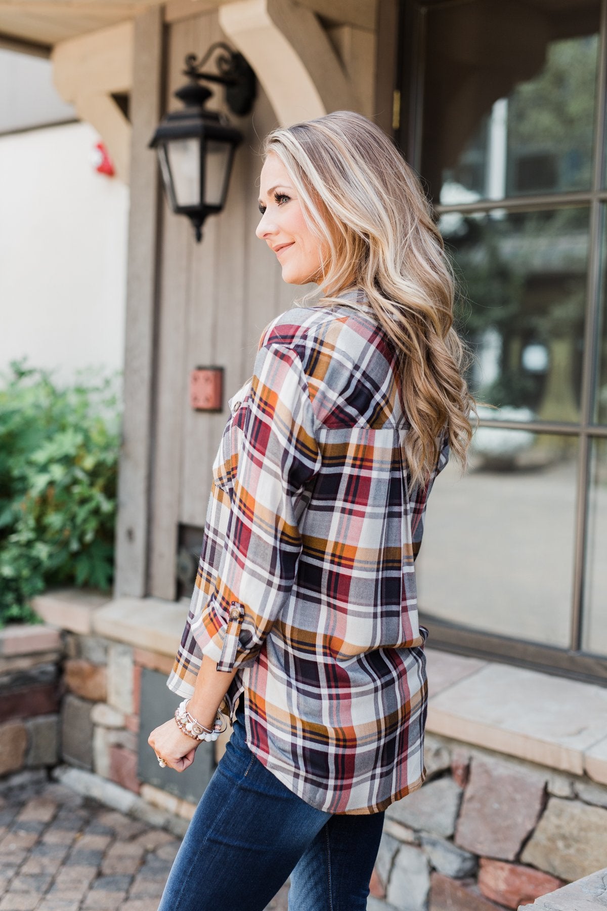 You've Got Me Hooked Flannel Top- Navy & Rust