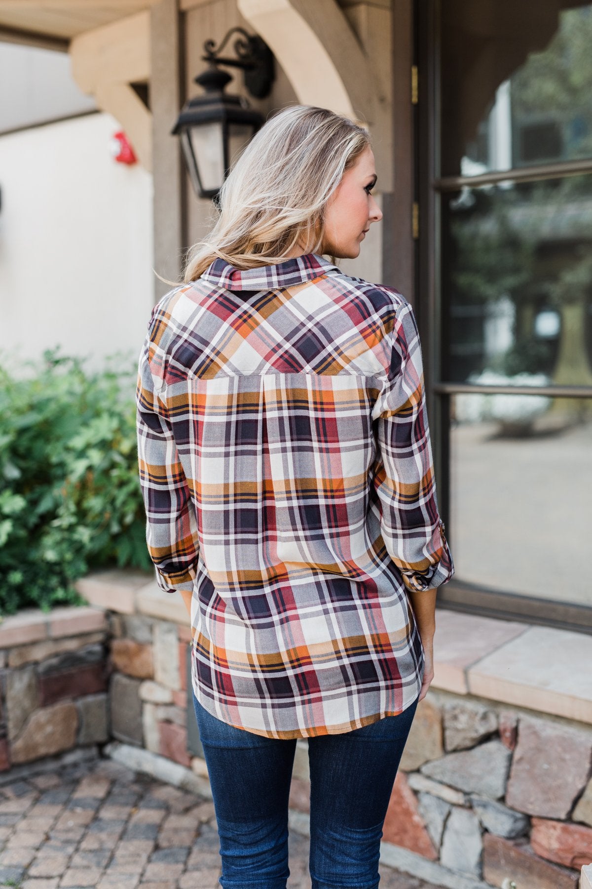 You've Got Me Hooked Flannel Top- Navy & Rust