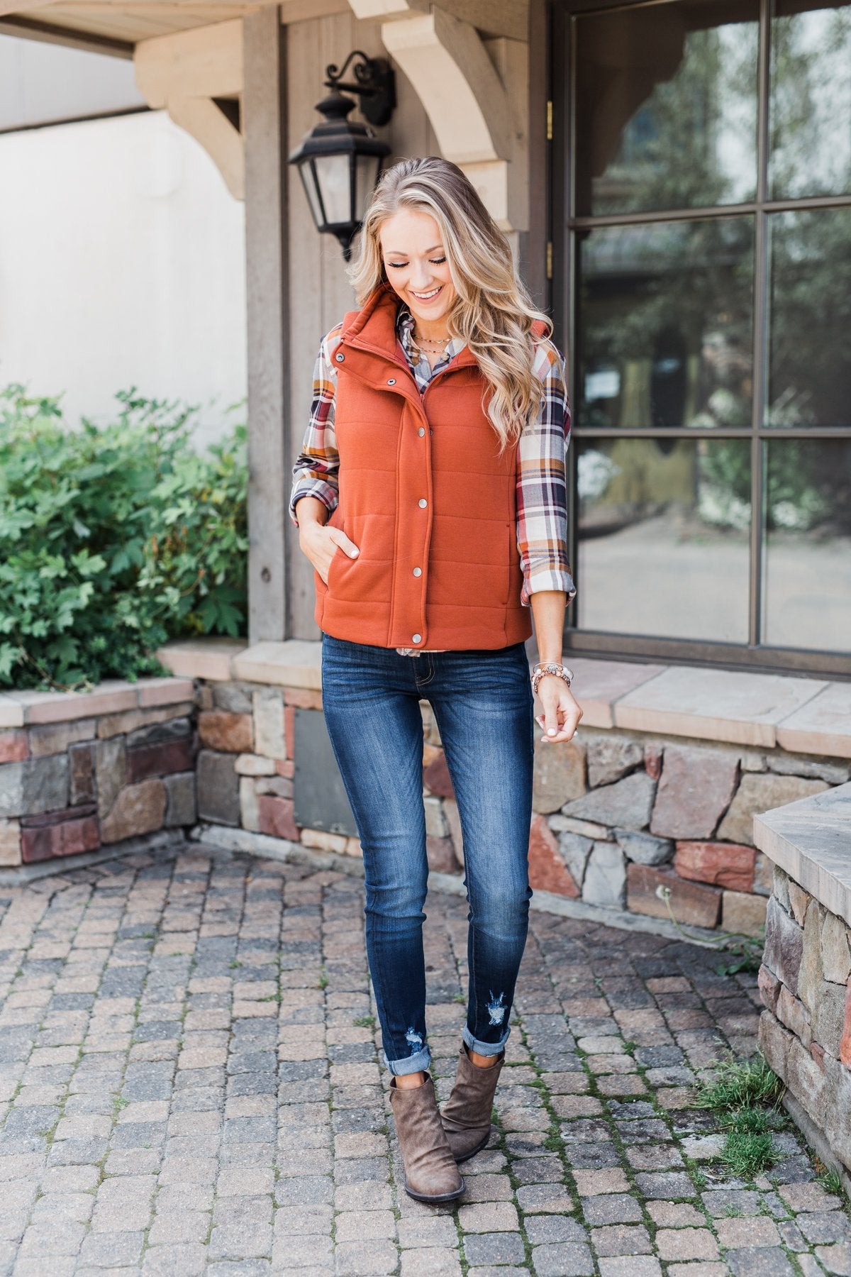 You've Got Me Hooked Flannel Top- Navy & Rust