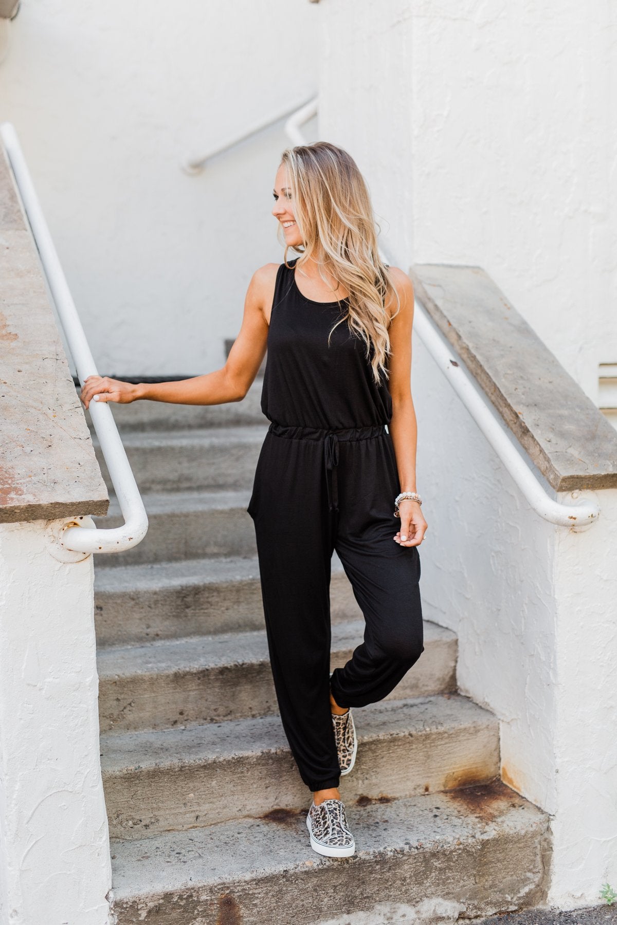 Day To Day Sleeveless Jumpsuit- Black