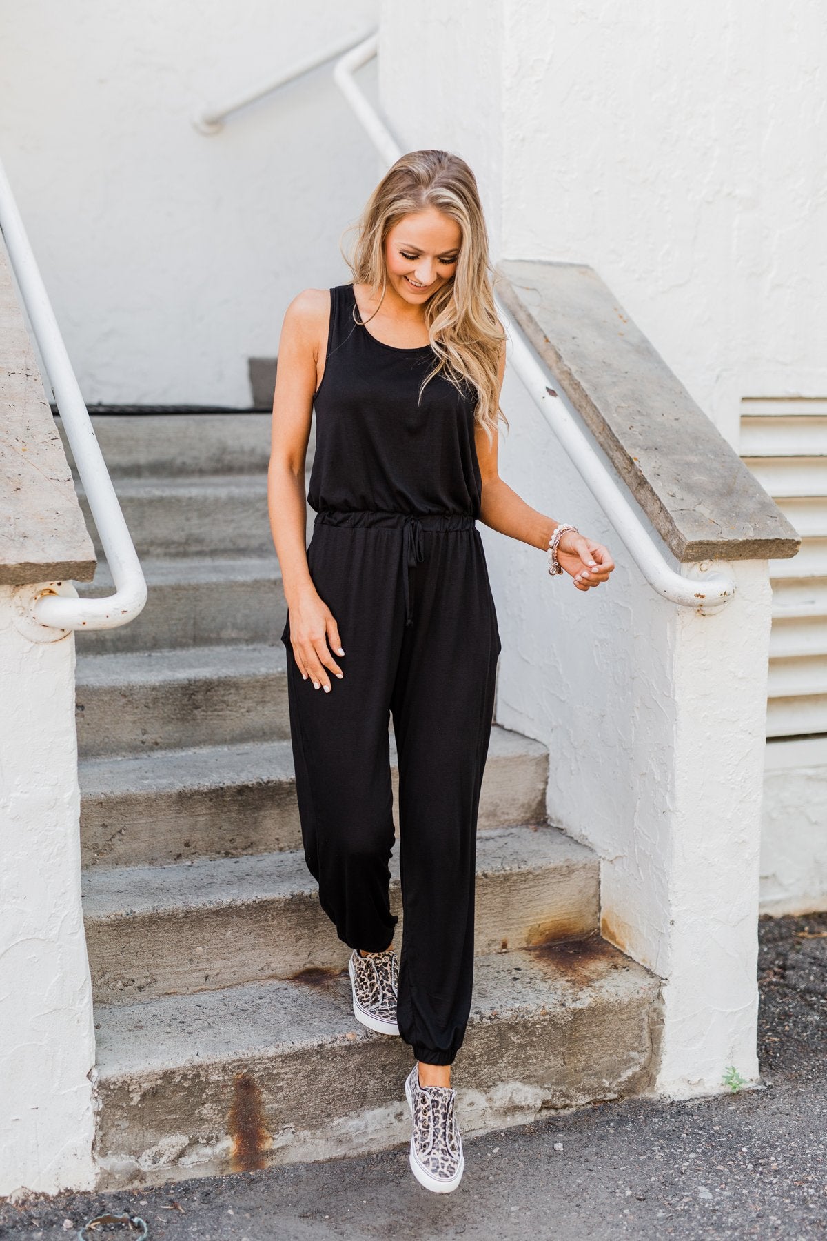 Day To Day Sleeveless Jumpsuit- Black